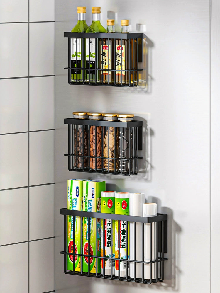 Kitchen Refrigerator Magnetic Storage Rack Freshness Protection Package Paper Towel Punch-Free Outer Side Seasoning Plastic Wrap Storage Rack Handy Gadget
