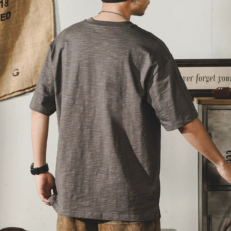 Jereno Retro Slub Plain Tough Guy Short Sleeve T-shirt
