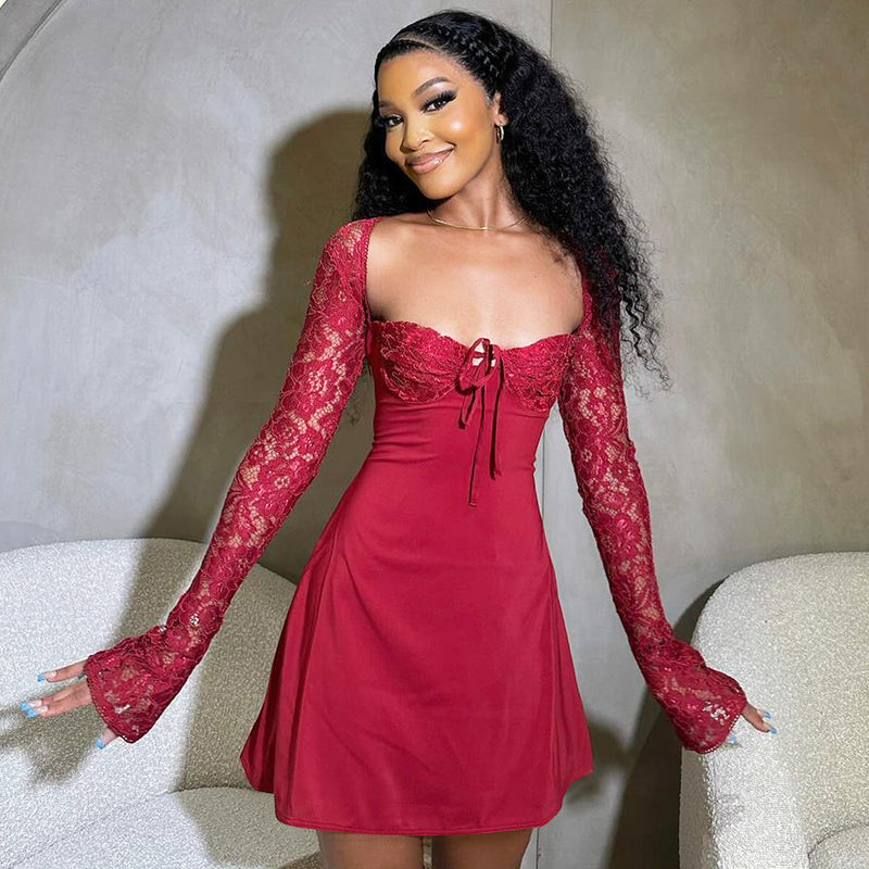 Shemoda Tether Sexy High Waist Long Sleeves Dress