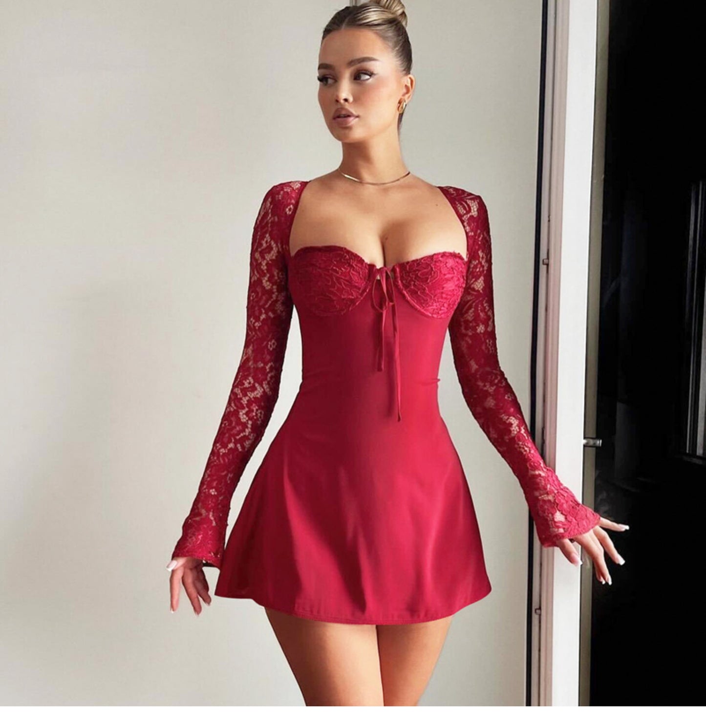 Shemoda Tether Sexy High Waist Long Sleeves Dress