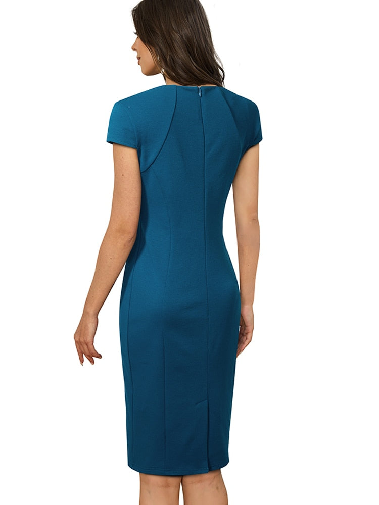 Nice-Forever Summer Women Classy Square Collar Elegant Dresses Formal Business Elegant Bodycon Dress B737