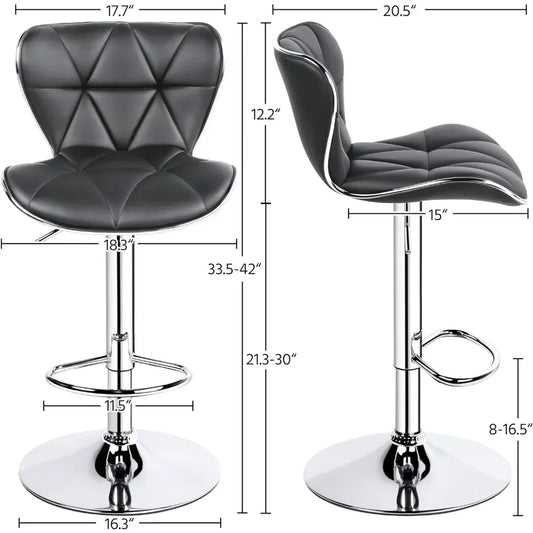 Island Chairs Bar Stools Set of 4 Fashionable Bar Adjustable PU Leather Swivel Stools Chair w/ Shell Back BarStools for Kitchen