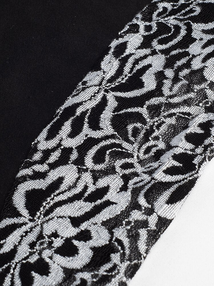 Nice-forever Winter Women Vintage Lace Patchwork with Long Sleeve T-shirts Casual Loose Tees Top bty253