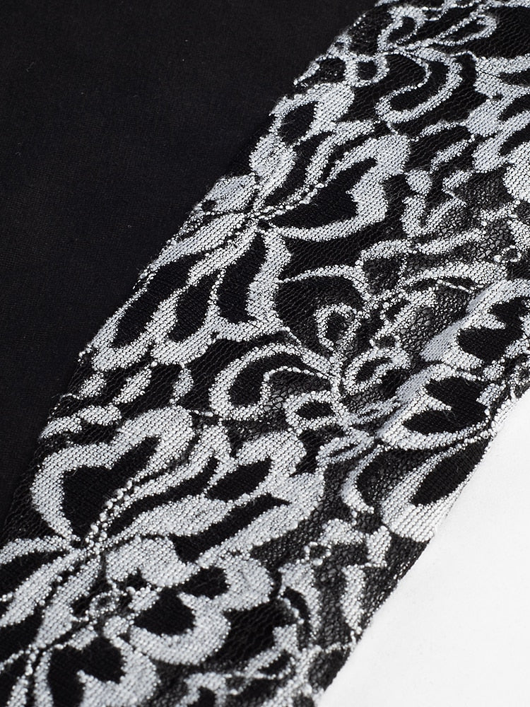 Nice-forever Winter Women Vintage Lace Patchwork with Long Sleeve T-shirts Casual Loose Tees Top bty253