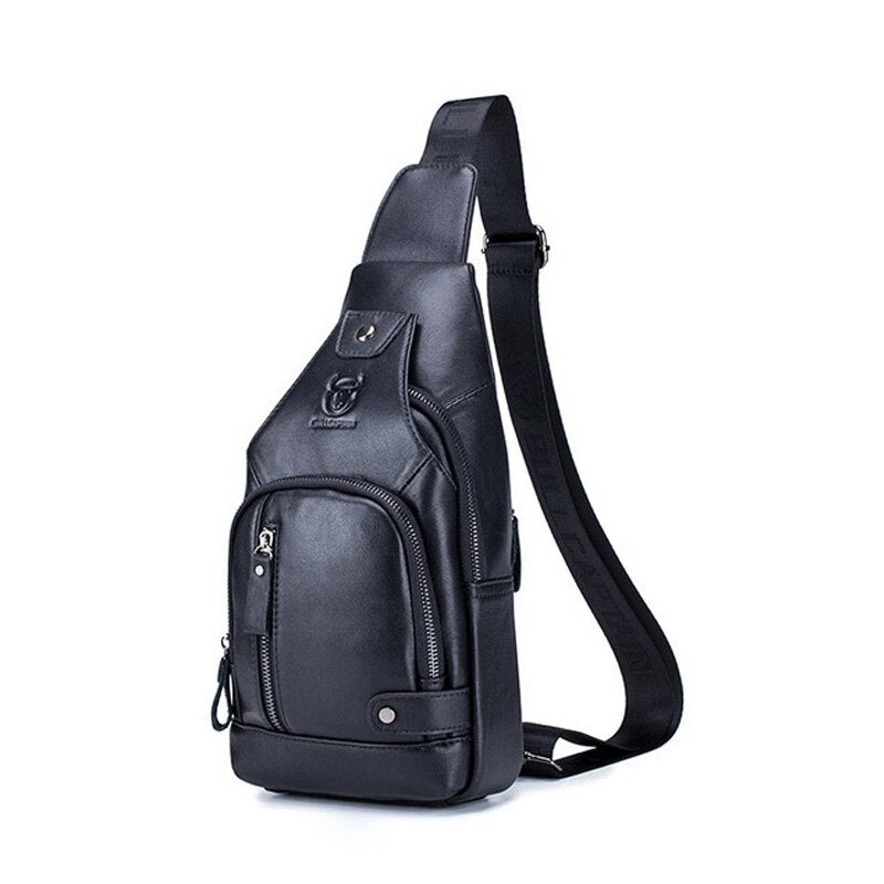 2023 new 100% cowhide Leather Casual Fashion Crossbody Chest Bag men's leather bag USB Charging Travel Shoulder Bag Daypack Male