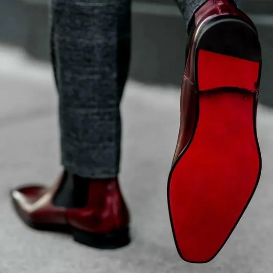 New Red Men Chelsea Boots Red Sole Square Toe Slip-On Business Free Shipping Men Short Boots Bottes Pour Hommes Ankle Boots