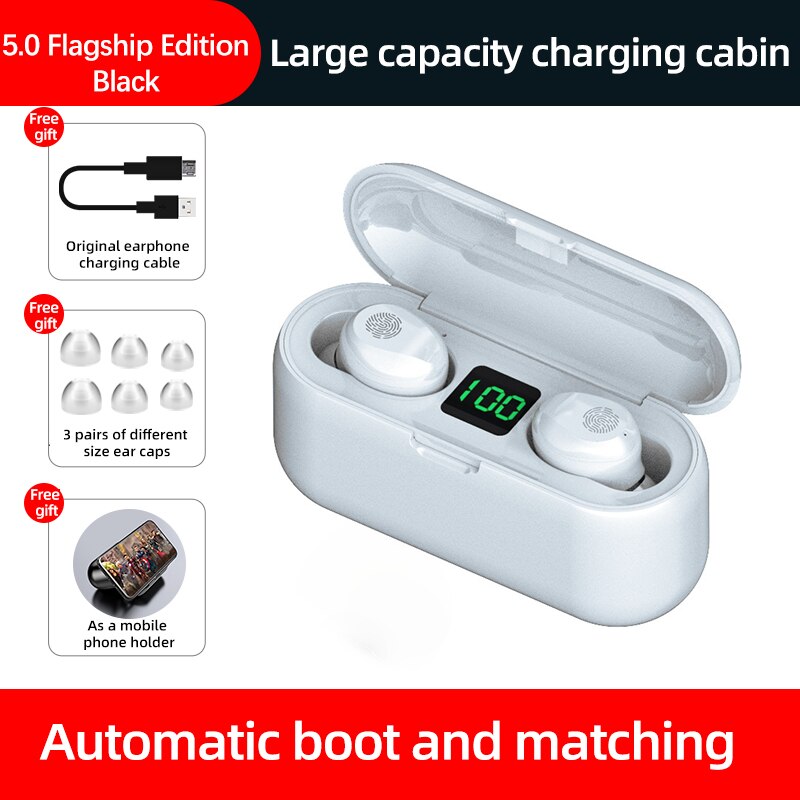 F9 TWS Bluetooth 5.0 Earphones 2000mAh Charging Box Wireless Headphone 9D Stereo Sports In-Ear Earbuds Headset HD Mic For Phone