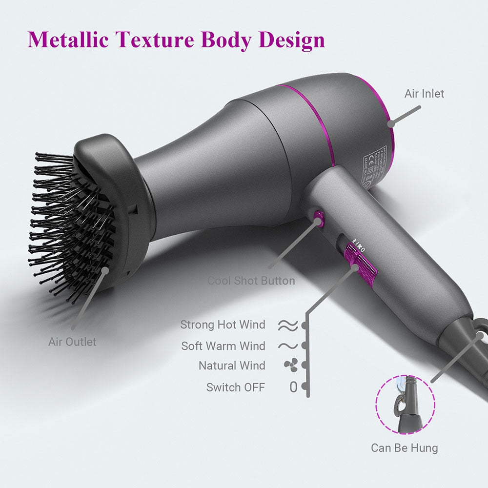 1800W Professional Hair Dryer Hot and Cold Strong Wind Powerful Blower Constant Temperature 1 collecting 2 Air Comb Nozzle 3Gear