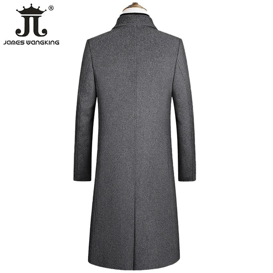 2023 Autumn and Winter Boutique Woolen Black Gray Classic Solid Color Thick Warm Men's Extra Long Wool Trench Coat Male Jacket