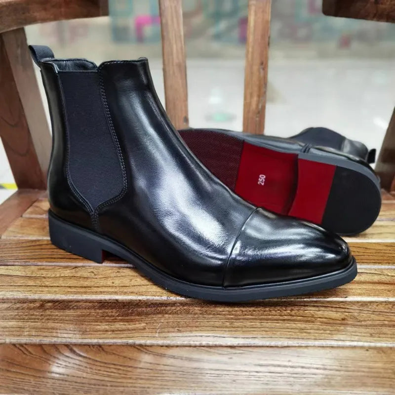 New Red Sole Chelsea Boots for Men Black Square Toe Business Handmade Men Short Boots Free Shipping Botas De Hombre Men Boots