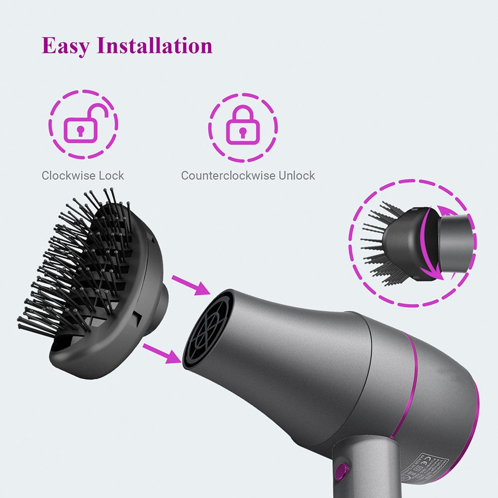 1800W Professional Hair Dryer Hot and Cold Strong Wind Powerful Blower Constant Temperature 1 collecting 2 Air Comb Nozzle 3Gear