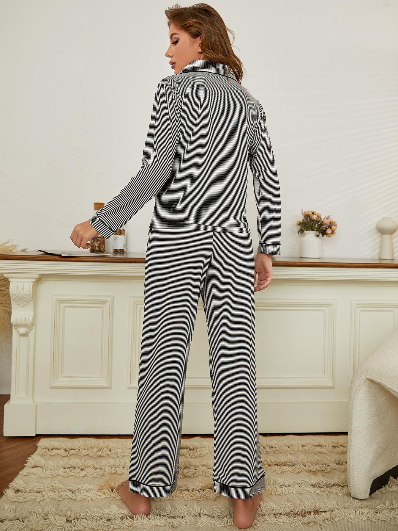 European and American pajamas home clothes female NNS22-Stripe striped cardigan foreign trade pajamas