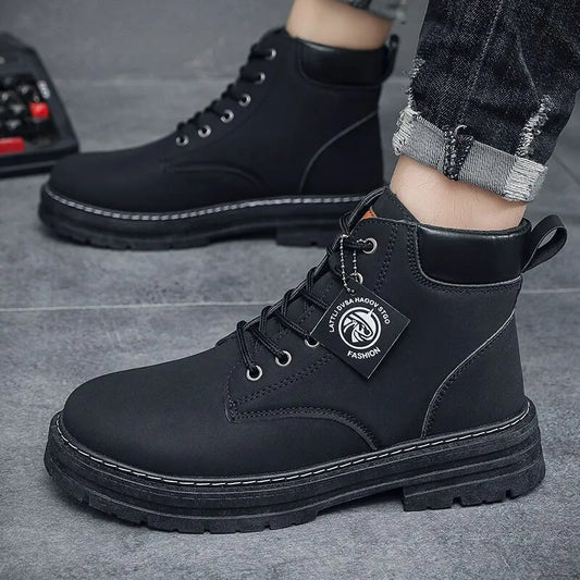 Martin Boots Men's Autumn High Help Work Wear Short Boots British Outdoor Waterproof Leather Boots