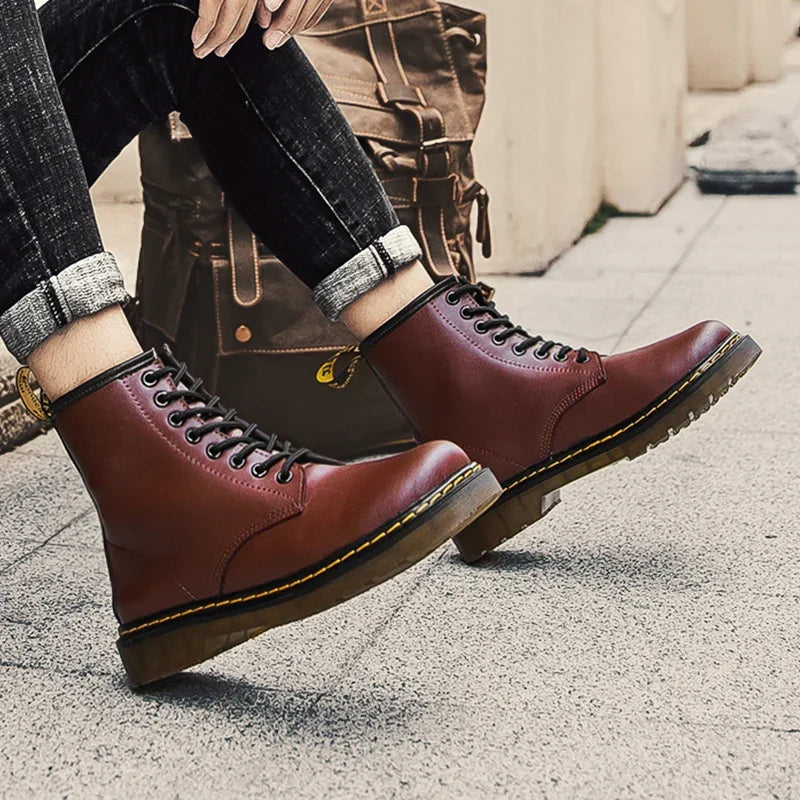 Fashion Winter Leather Men Ankle Boots Outdoor Casual Shoes Lightweight Designer Mens Warm Work Boots Classic Handmade Boots