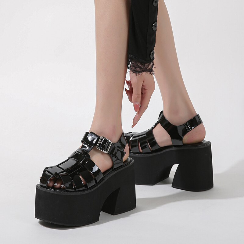 GIGIFOX Cover Toe Women Platform Chunky Heel Slides Sandals Slip On Cutout Goth Punk Style Casual Outdoor Mules Shoes Summer New