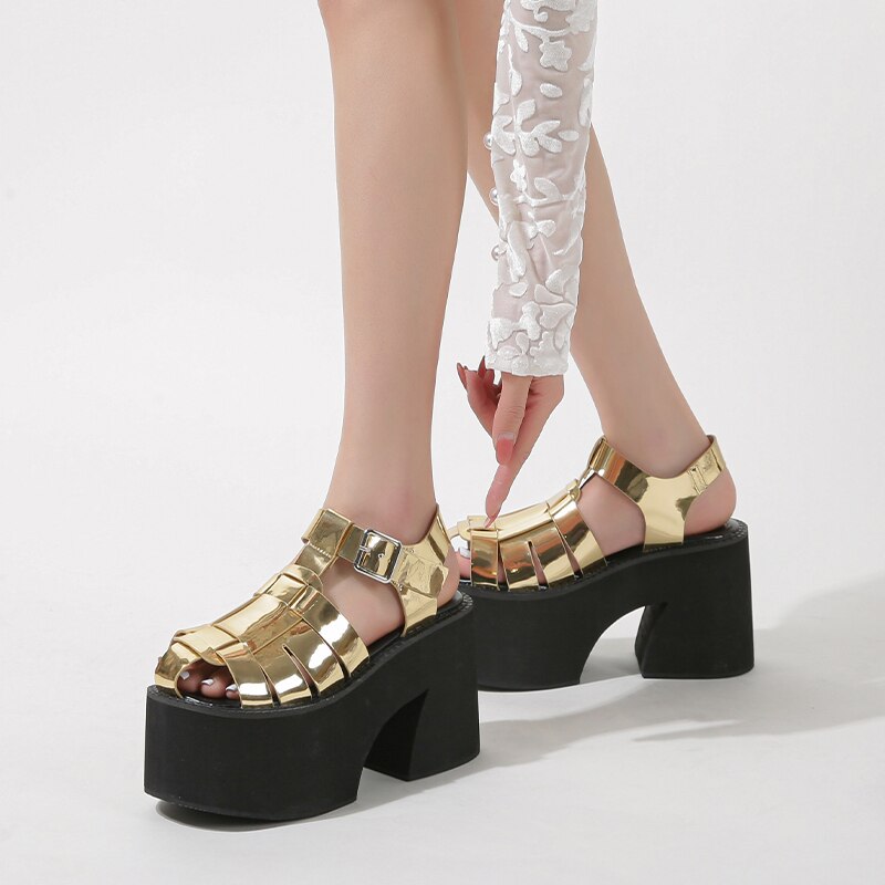 GIGIFOX Cover Toe Women Platform Chunky Heel Slides Sandals Slip On Cutout Goth Punk Style Casual Outdoor Mules Shoes Summer New