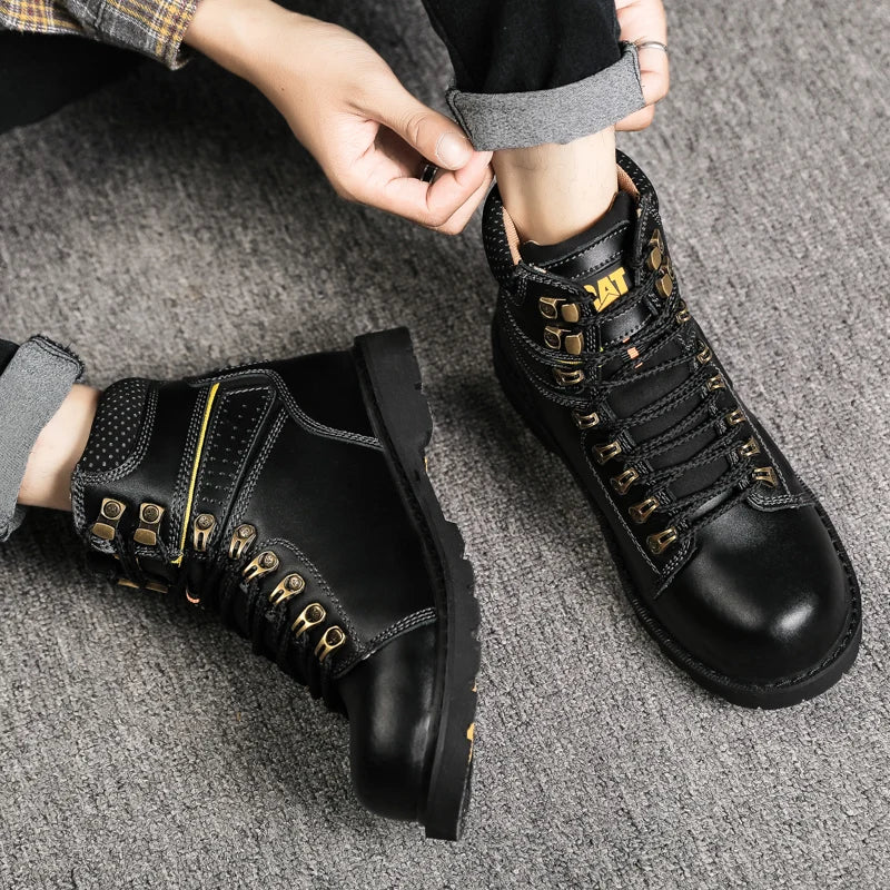 New men's boots, high-quality genuine leather Martin boots, warm and breathable motorcycle shoes, outdoor sports hiking boots, w