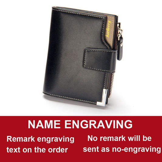 Short Luxury Men Wallets Zipper Coin Pocket Card Holder Male Wallet Clutch Photo Holder Name Engraved Brand Man Purses Wallet