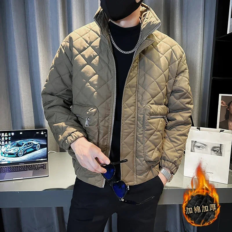 Light Luxury Winter Solid Color Puffer Parkas for Men Thickened and Warm Stand Collar Loose Casual Jackets Overcoat Men Clothing