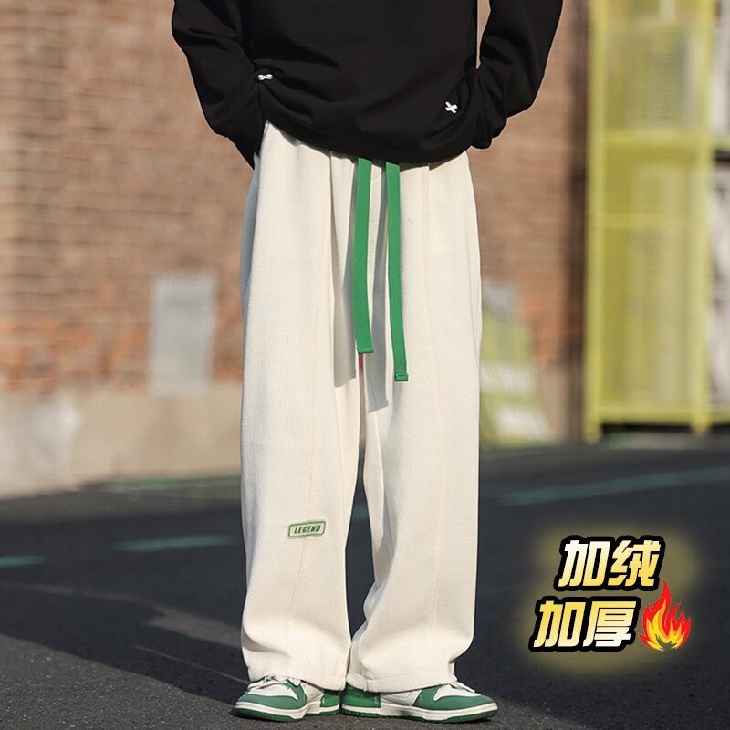 Autumn Winter Fleece Warm Sweatpants Casual Straight Trousers for Men Clothing Wide-leg Thick Drawstring Trousers Plus Size 5XL