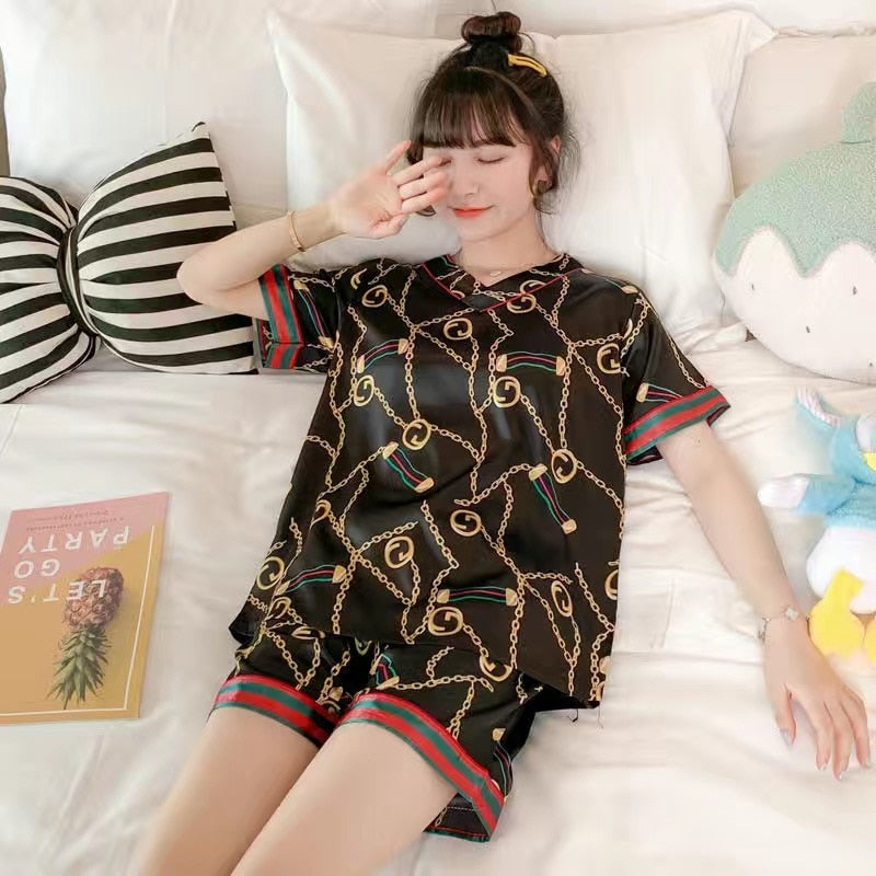 Ice Silk Pajamas Thin Section Sweet Silk Plus Size Home Clothes Two-piece Suit Sexy Satin Pajamas Sleepwear