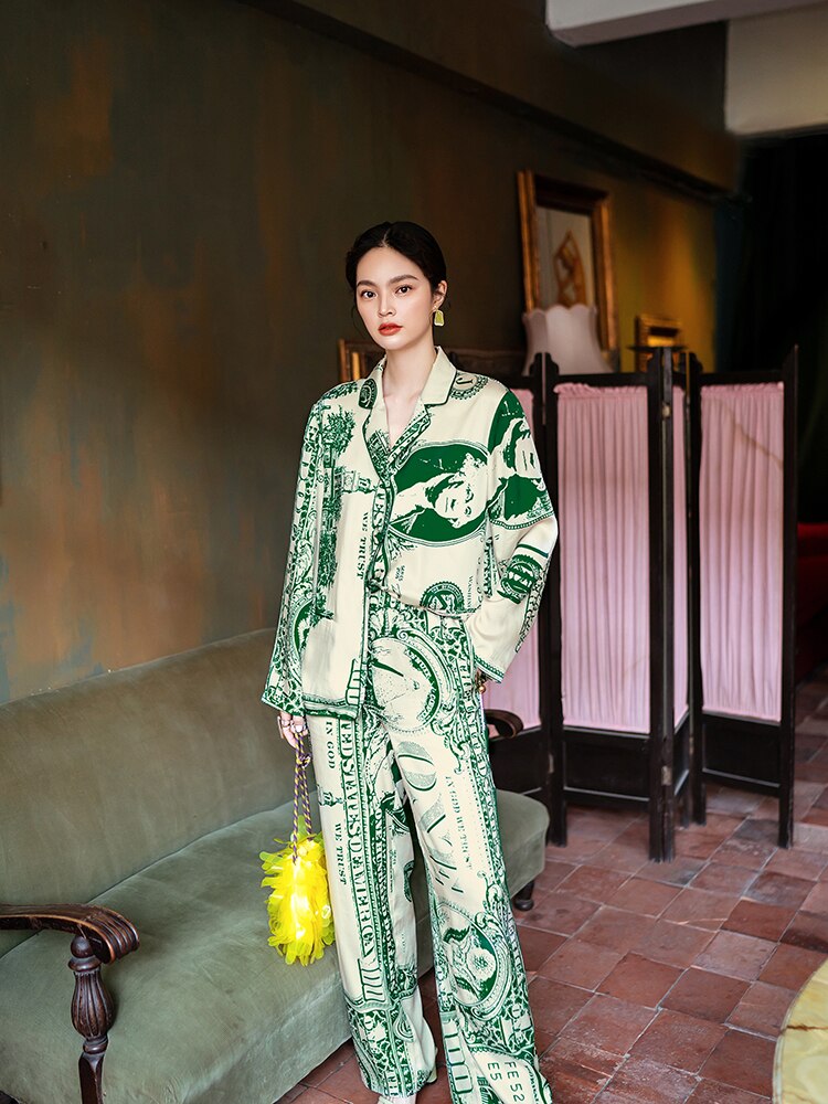 Silk Pajamas Women's Summer Ice Silk Leopard Print Sexy High-end Luxury Casual Home Wear Ladies Long-sleeved Trousers Suit