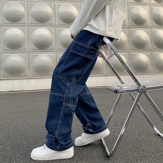 Men Wide Leg Jeans Hip Hop Casual Men's Straight Baggy Denim Pants Streetwear Skateboard Pant Neutral Trousers Plus Size S-5XL