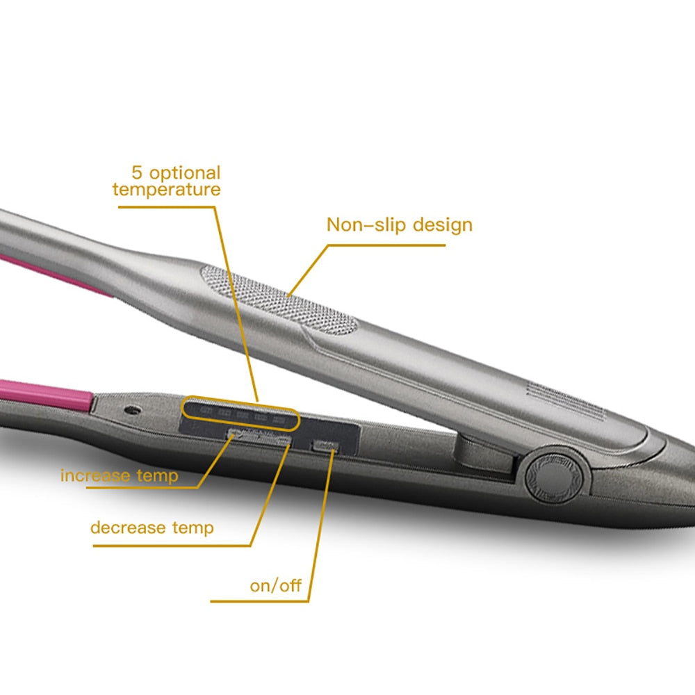 2 in 1 Flat Iron for Short Hair Wand Roller Professional Curling Anti-slip Design LED Ceramic Beard Straightener Styling Tools