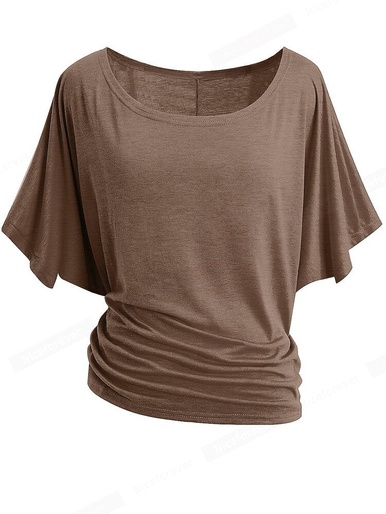 Nice-forever Summer Women Chic Bating Sleeve Plain T-shirt Casual Tees tops 1bty157