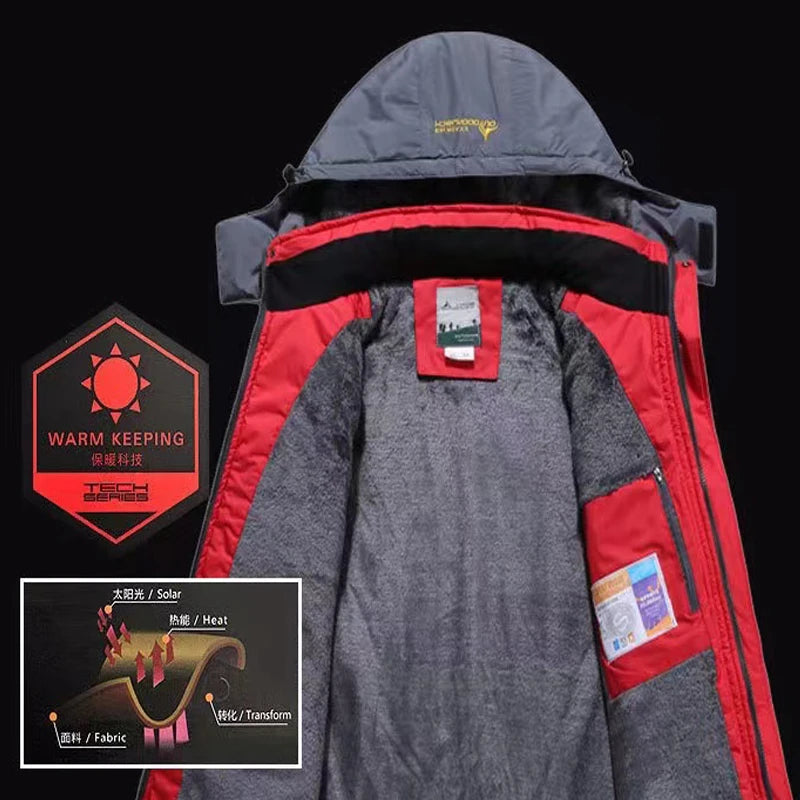 Man's Winter Waterproof Fur Warm Jackets Fishing Windproof Outdoor Skiing Hood Climb Camping Trekking Hiking Coat 6XL Oversized