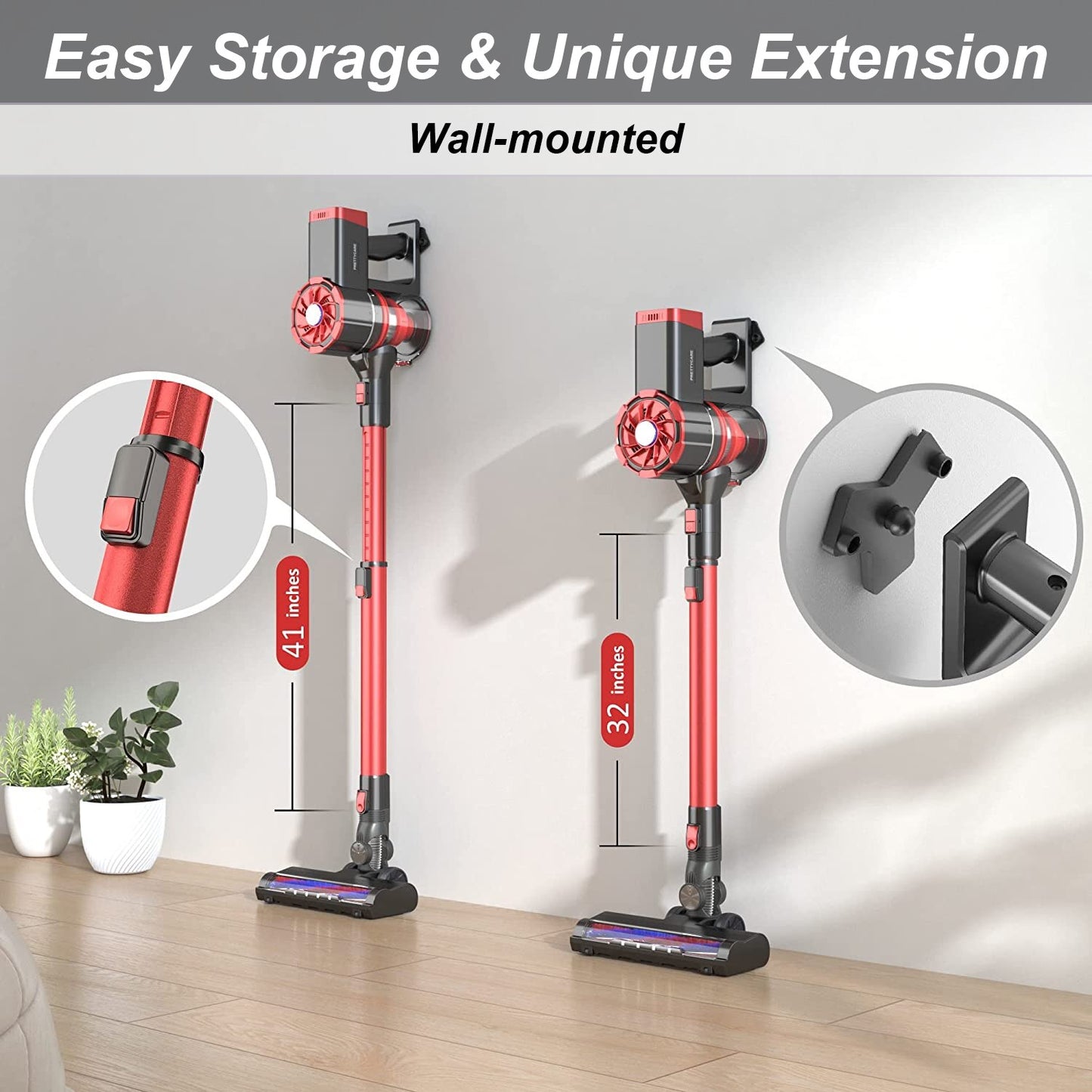 PRETTYCARE W100 Dry Vacuum Cleaner Wireless 20KPA Floor Carpet Sweep Cordless Cleaning Removable Battery Handheld Vacuum Cleaner