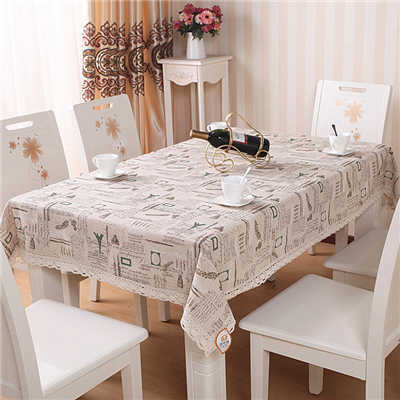 European Style Table Cloth with Lace Trim Cotton Linen Blending Fabric Table Cover Tablecloth for Wedding Christmas Picnic