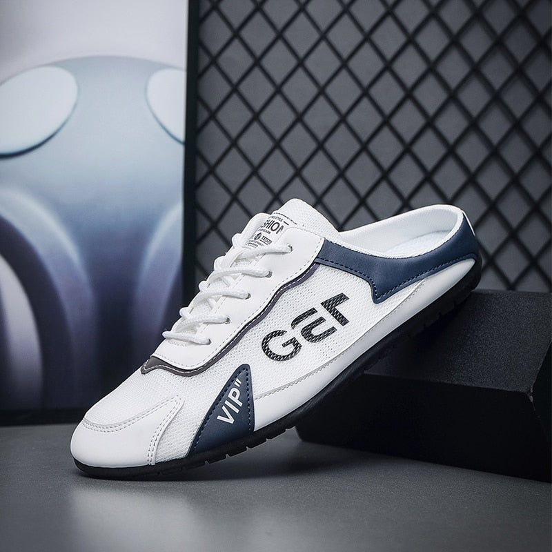 Fashion Summer Non-slip Men Vulcanize Shoes Half Slippers Mesh Cloth Shoes For Man Driving Shoe Male Comfortable Flat Footwear