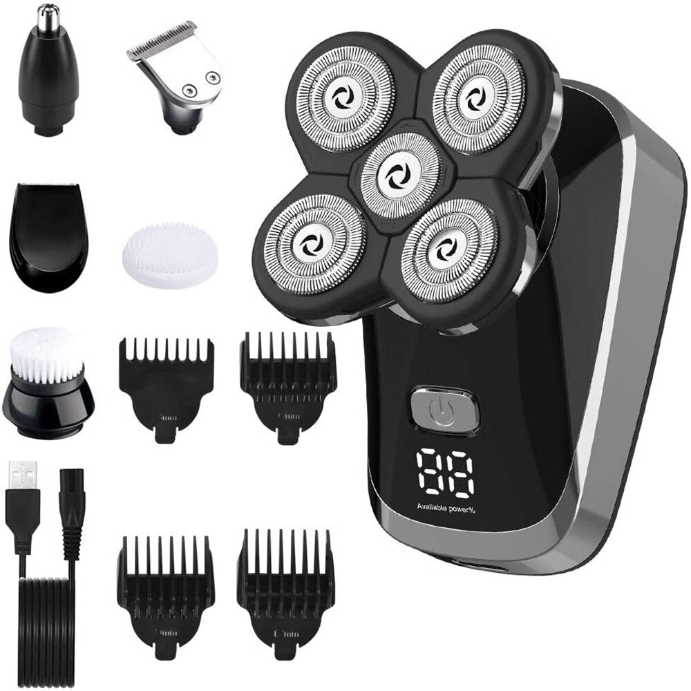Hair Trimmer Clippers Cordless USB Rechargeable Electric Shaver for Men 6 in 1 Bald Head Rotary Grooming Kit with Beard Razors