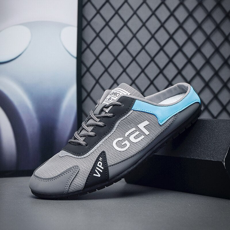 Fashion Summer Non-slip Men Vulcanize Shoes Half Slippers Mesh Cloth Shoes For Man Driving Shoe Male Comfortable Flat Footwear
