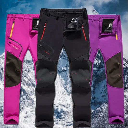 Women Winter Hiking Camp Climb Cold Days Trekking Ski Fleece Oversized Plus Size Pant Waterproof Softshell Outdoor Trousers Warm