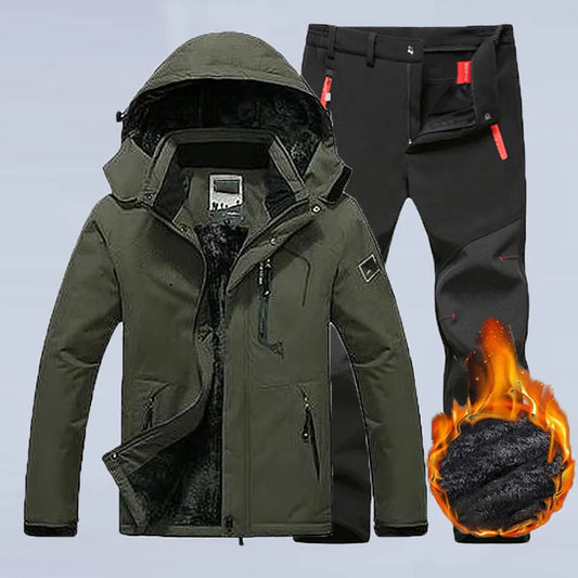 Men Winter Suit Waterproof Coat Fur Jackets Fishing Outdoor Skiing Hood Camping Pants Trekking Climbing Hiking Tousers Oversized
