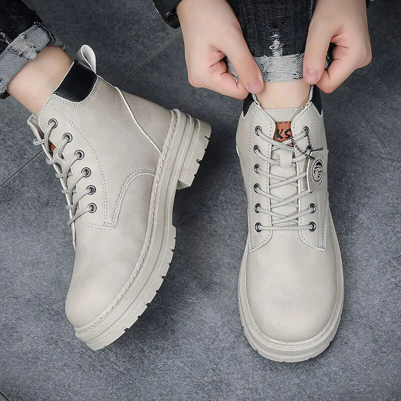 Martin Boots Men's Autumn High Help Work Wear Short Boots British Outdoor Waterproof Leather Boots