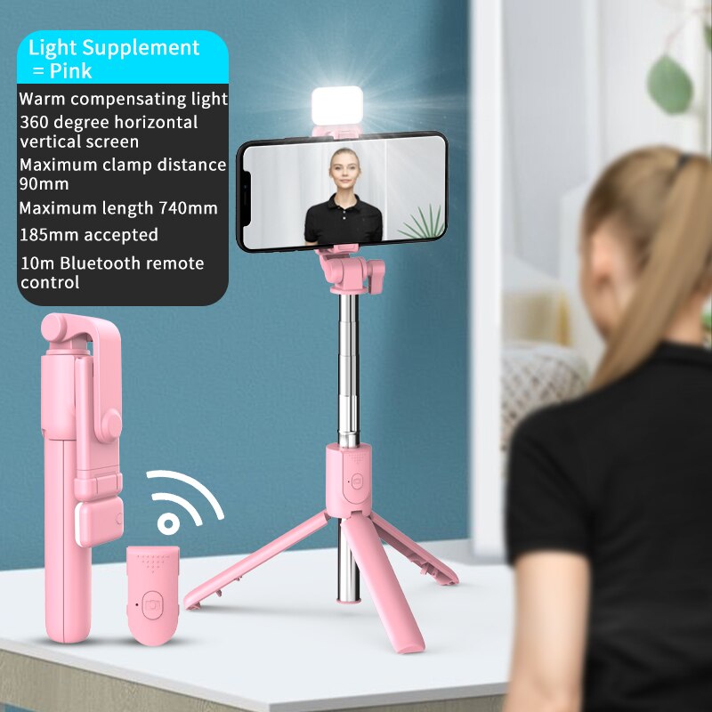 New Wireless Bluetooth Selfie Stick with Remote Control Shutter Retractable Mini Tripod Foldable with Fill Light Photo Live