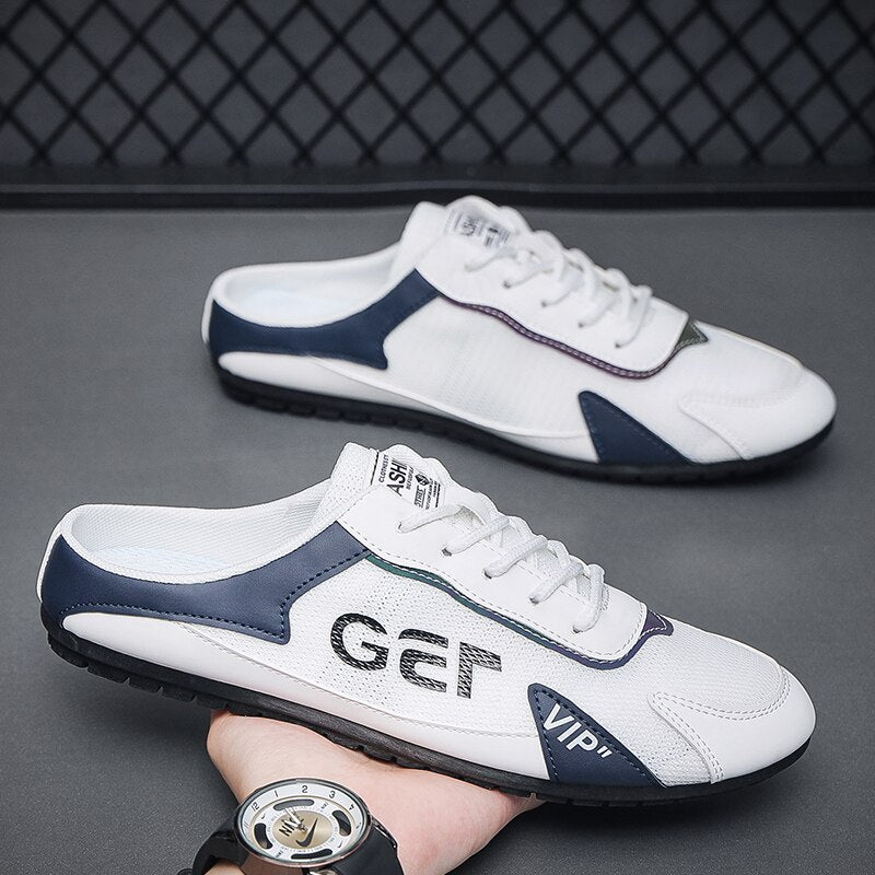 Fashion Summer Non-slip Men Vulcanize Shoes Half Slippers Mesh Cloth Shoes For Man Driving Shoe Male Comfortable Flat Footwear
