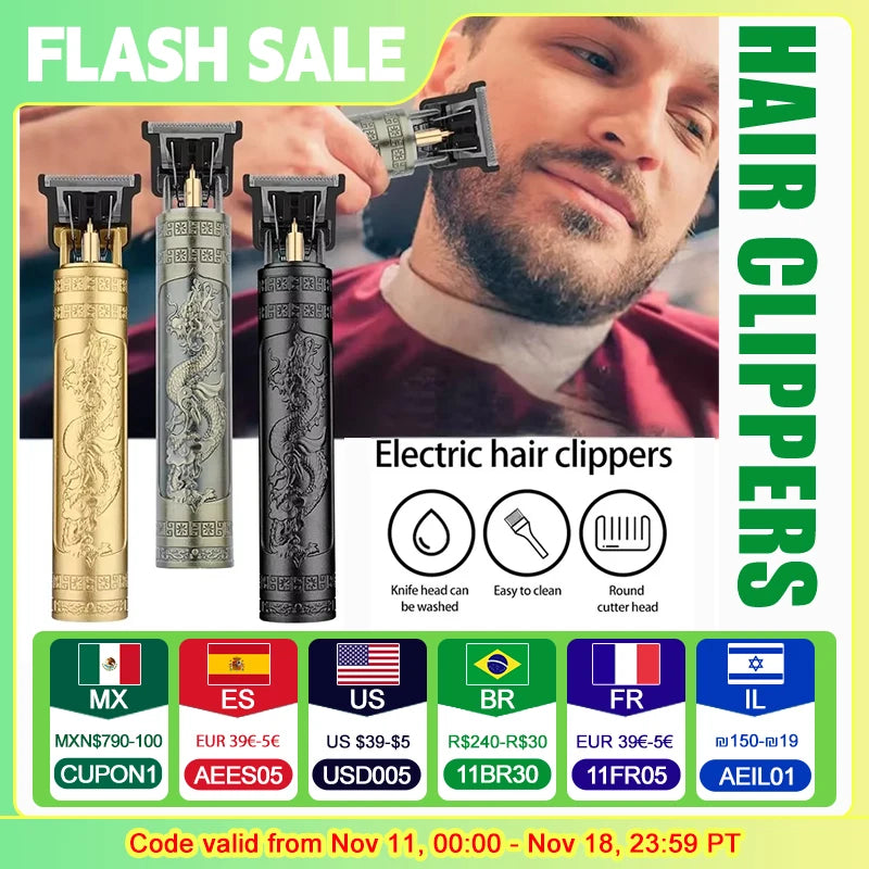 Vintage T9 Electric Hair Cutting Machine Hair Clipper Professional Men Shaver Rechargeable Barber Trimmer for Men Dragon Buddha