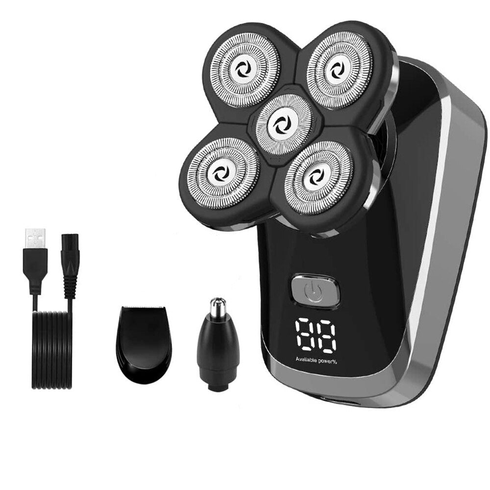 Hair Trimmer Clippers Cordless USB Rechargeable Electric Shaver for Men 6 in 1 Bald Head Rotary Grooming Kit with Beard Razors