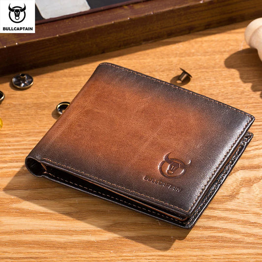 BULLCAPTAIN RFID Blocking Men's Leather Wallet Bifold Slim Wallet Multi-card Card Holder ID Wallet QB 05