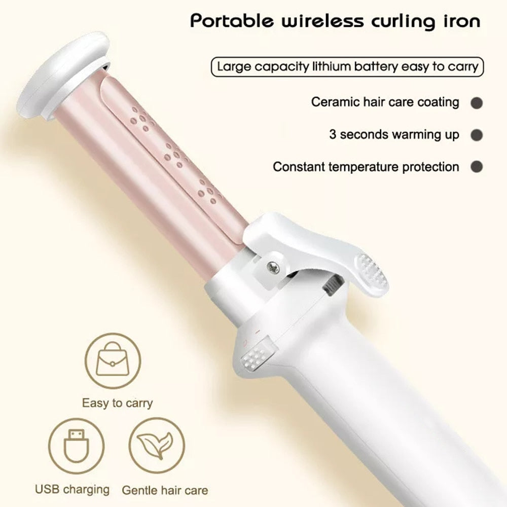 20mm Professional Mini Cordless Curling Iron Flat for Short Hair Wand Curler Roller Anti-scalding Tourmaline Ceramic Styler Tool
