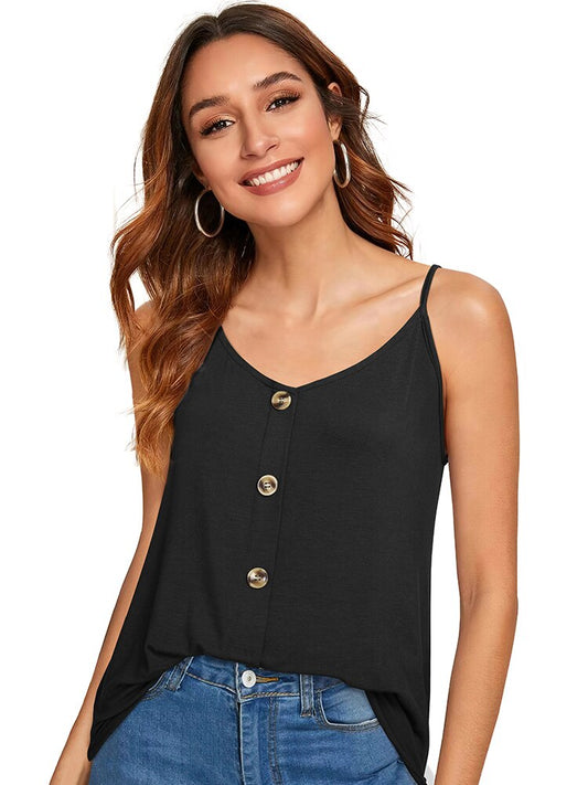 Nice-forever Summer Women Chic Low Cut Solid Color Tees Casual Holiday Loose Camis T063