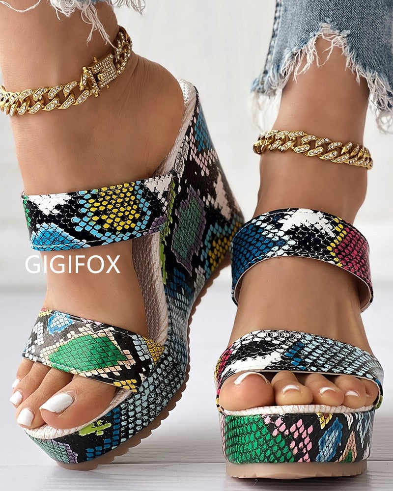 GIGIFOX Platform Super High Heels Wedges Multicolor Summer Sandals Women Slides Dress Fashion Open Toe Slippers Shoes
