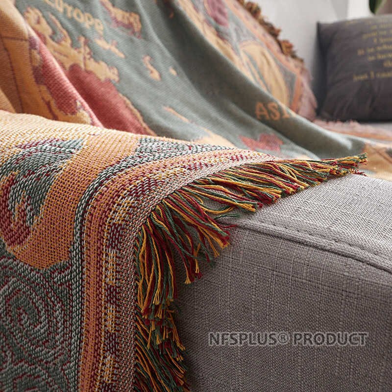 Knitted Sofa Blanket 130x180cm Map USA UK Flag Geometric Designs Cotton Fabric Bedsheet Spread Couch Cover Quilt Thread Blankets