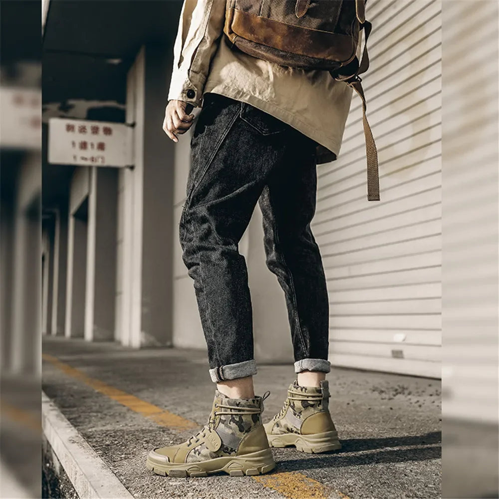 Mens Desert Boots Casual Fall Winter Shoes for Male Fashion Combat Ankle Boots Lace up Comfort Martin Boots