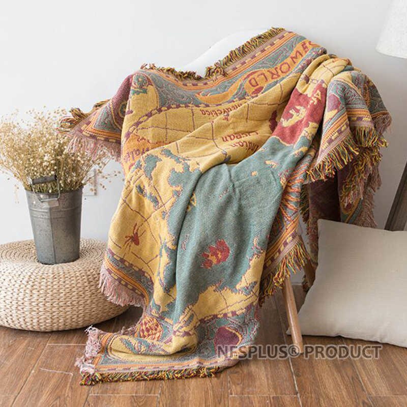 Knitted Sofa Blanket 130x180cm Map USA UK Flag Geometric Designs Cotton Fabric Bedsheet Spread Couch Cover Quilt Thread Blankets