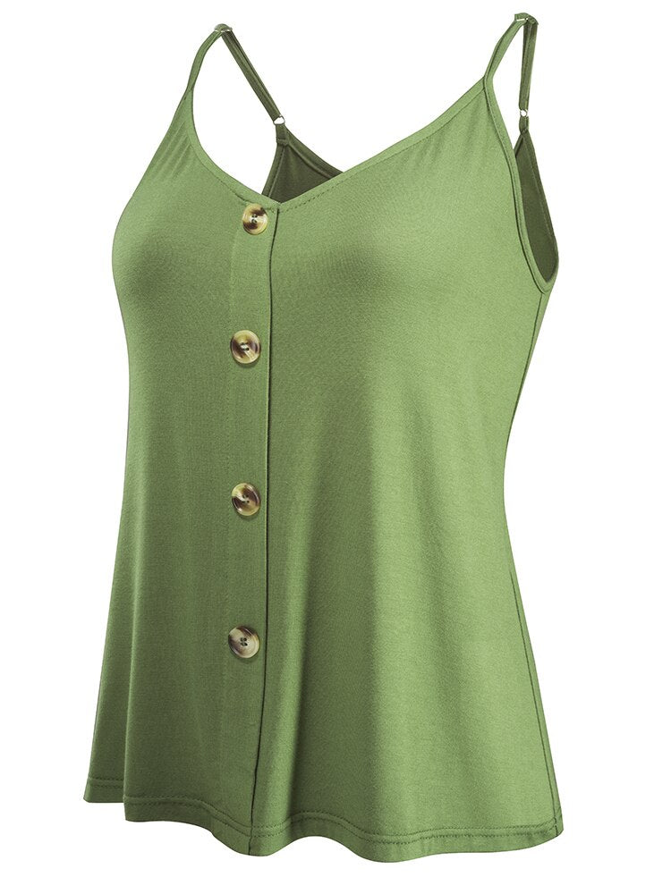 Nice-forever Summer Women Chic Low Cut Solid Color Tees Casual Holiday Loose Camis T063